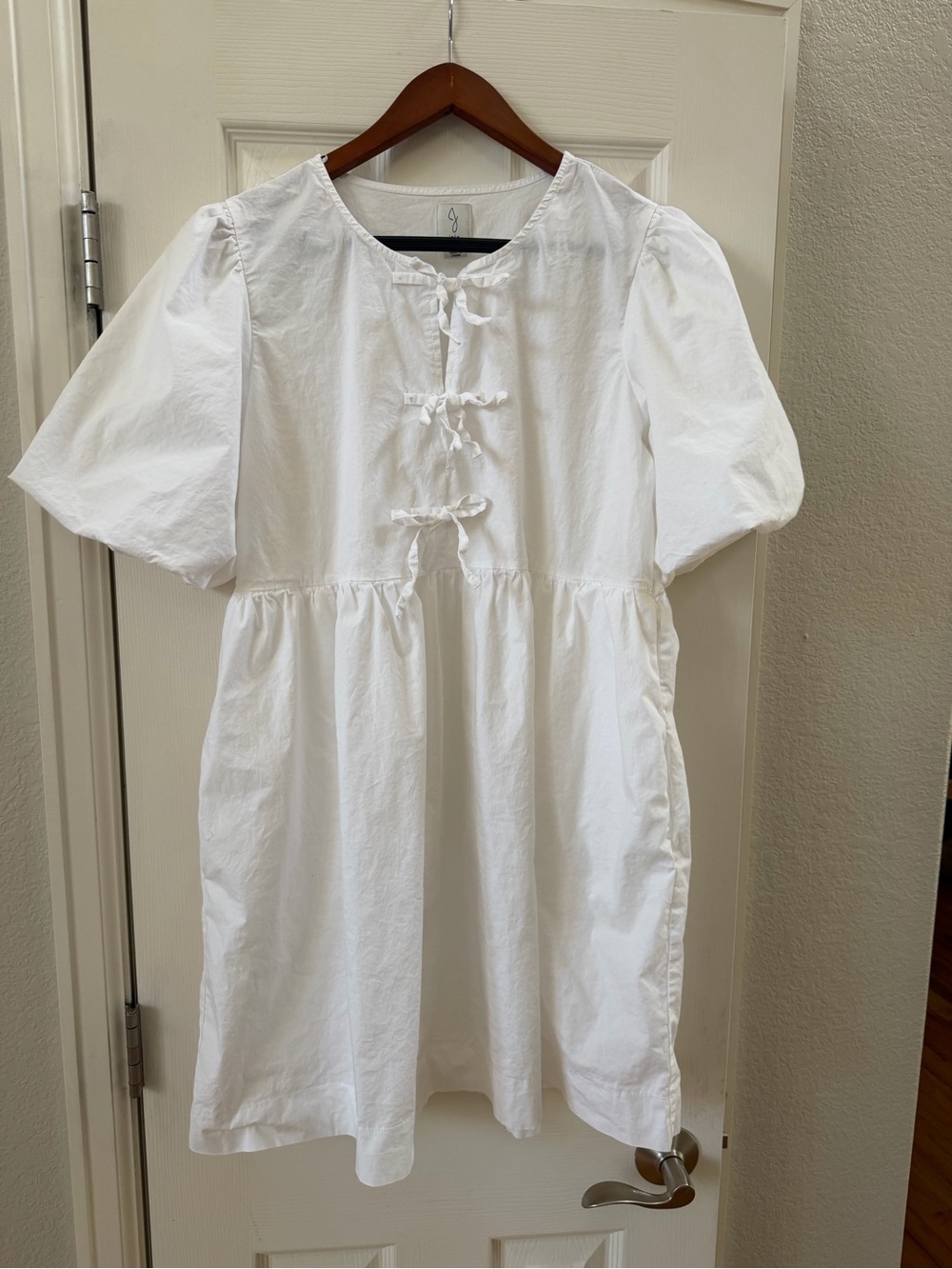 Joie White Cotton Tie-Detail Puff Sleeve Dress